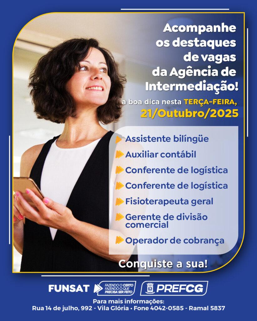 Funsat oferece 1.246 vagas nesta terça-feira.