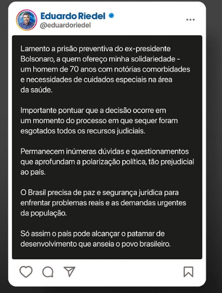 Direita de MS se une contra decisão do Ministro Alexandre Moraes que prendeu Bolsonaro.