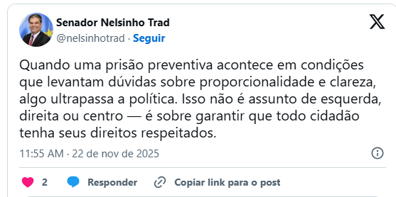 Direita de MS se une contra decisão do Ministro Alexandre Moraes que prendeu Bolsonaro.