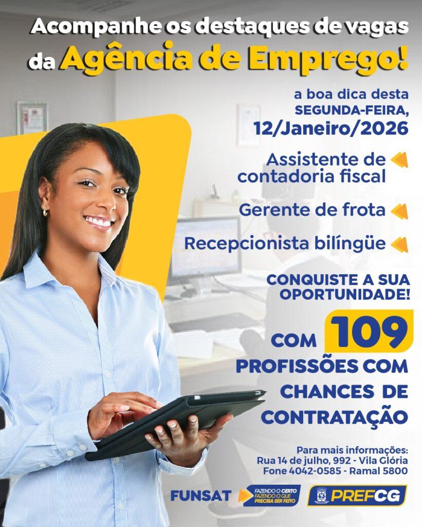 Funsat oferece mais de 1,2 mil vagas de emprego nesta segunda-feira em Campo Grande.